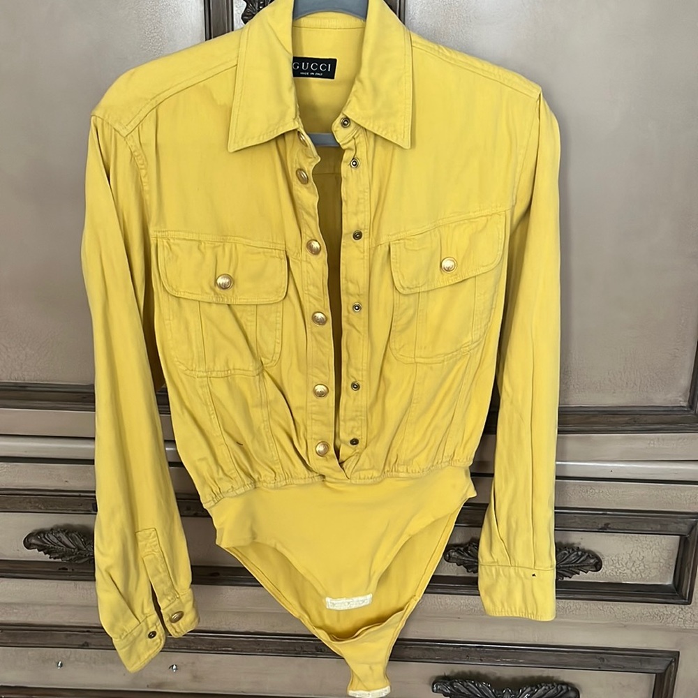 Gucci denim yellow long sleeve body suit